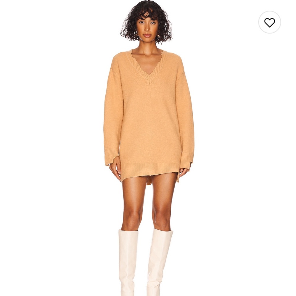 NBD Evie Distressed Mini Sweater Dress in Dark Tan